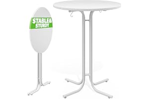 CASARIA® Foldable Round Bar Table | 70 x 110cm | Sturdy Garden High Table with Wooden Top and Powder-Coated Metal Frame | Bistro & Party Table | White