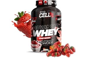 PROCELL SPORT SUPPORT Procell Proteinas Whey 2kg (Fresa) Zero Azúcar, 21g de Proteina, 66 Servicios Whey Protein Concentrado y Aislado de Suero - Proteinas para Masa Muscular en Polvo para Batidos