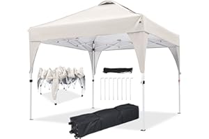 Gazebo, Ej.Victor 2.5x2.5m Pop Up Gazebo Instant Folding with Wheeled Bag, Outdoor Gazebo Tent for Vendor Events, Outdoor Craft Show, Farmers Markets(Khaki)