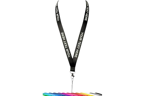 RolSeley Cordon Uni Personnalisé à Une Seule Couleur - Lanière avec Texte sur Mesure en Texte Blanc/Argent (Métallique) avec l' Attache Se Détacher de Sécurité (Noir + Texte)