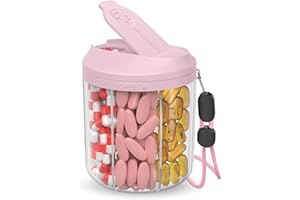 Hionxmga Pilulier avec 7 grands compartiments, organiseur de pilules pour voyage, organisateur de suppléments avec design anti-mélange, pilulier sans BPA avec 20 étiquettes, rose