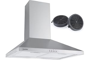 COMFEE' Comfee Cappa aspirante da parete CHT3.6B 60 cm con flusso d'aria 320 m³/h, acciaio inox, filtro antigrasso lavabile a 5 strati, filtro ai carboni attivi, 3 livelli, camino regolabile, 1 luce LED