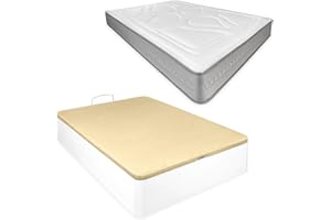 DUÉRMETE ONLINE - Pack Colchón Viscoelástico Arosa Reversible Grosor 24cm + Canapé Madera Abatible Gran Capacidad | Color Blanco 150 x 190