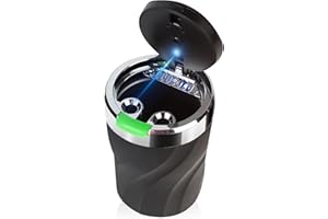 GENOSSEN Cendrier de voiture, Cendrier voiture avec couvercle à ressort, cendrier portable non - fumeur avec lumière LED, cendrier de voiture en acier inoxydable pour le camping en plein air de (Vert)