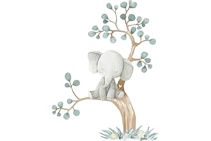 Hoppla - Sticker Mural Enfant XL - Petit Éléphant Sur Son Arbre - 86x66cm - Chambre Bébé - Autocollant Mural Repositionnable - Bébé Eléphant, Arbre