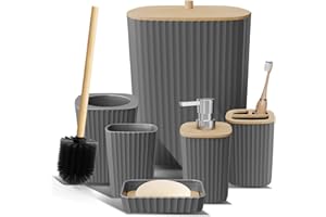 Clara Clark Badezimmer-Set – Graues Badezimmer-Zubehör-Set, 6-teiliges Badezimmer-Zubehör-Set, Badezimmer-Sets mit WC-Bürste, Mülleimer und Seifenspender
