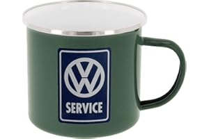 BRISA VW Collection – Volkswagen duży emaliowany kubek do kawy i cappuccino, kubek owsiany na kemping i do aktywności na świeżym powietrzu T1 Bus (500 ml/VW Service/szary)