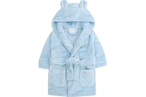 BABYTOWN Baby Boys & Girls Unisex Dressing Gown (Ages 6-24 Months) Soft Plush Flannel Fleece Hooded Bath Robe