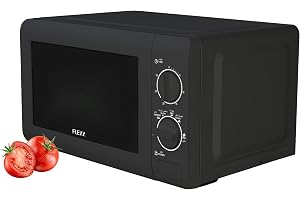 FLEXY® FMO8875ML-B 20L Microwave Oven, 700W, 6 Power Levels, Glass Door, Timer, Defrost by Weight/Time, Knob Control, 30-Min Cooking, 245mm Turntable, Black