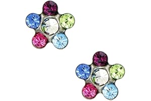 Studex Tiny Tips Rainbow Crystal 5mm Daisy Stainless Steel Childrens Hypo-allergenic Stud Earrings