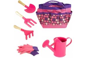 YunNasi Kindergarten-Werkzeugset Gartengeräte für Kinder Set mit 6 Gartenspielzeugen für Kinder im Freien (Pink)