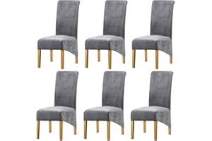 LANSHENG Velvet Dining Chair Covers, Stretch High Back Chair Seat Protector Slipcovers, Washable Removable Kitchen Chair Covers for Dining Room (Light Gray,Set of 6)