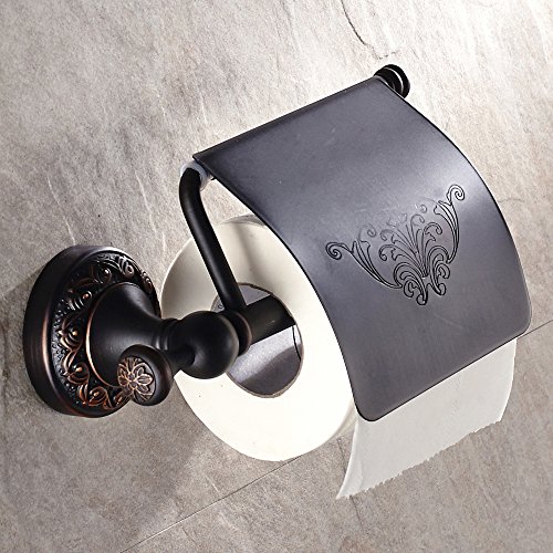 Weare Home Badezimmer Zubehör Schwarz Öl rubbed Bronze Retro Antik Vintage Stil Bohren Wandmontag Wandhalterung Toilettenpapierhalter mit Deckel Klorollenhalter Wasserdicht - 2