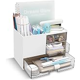 2V BROTHERS Desk Organizer with 3 Drawers Multi-Functional Pen & Pencil Holder with Storage Compartments, Tabletop Office Sup