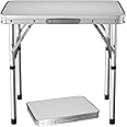 EFAN Folding Table 2ft Heavy Duty Adjustable Height Camping Tables, Portable Picnic table with Carry Handle, For Indoor Outdoor Garden Party BBQ, Unfold size: 60x 45x26/56cm