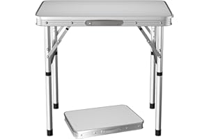 EFAN Folding Table 2ft Heavy Duty Adjustable Height Camping Tables, Portable Picnic table with Carry Handle, For Indoor Outdoor Garden Party BBQ, Unfold size: 60x 45x26/56cm