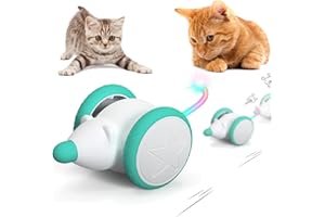 Tepimato Interactive Cat Toys, Mouse Cat Toy with LED Light Blinking Tail, Upgraded Automatic Self-Rotating USB Rechargeable Cat Toy for Indoor Cats, Perfect Exercise Toys for Your Kitten as Gifts