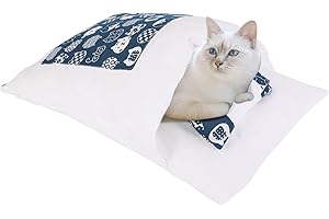 Heflashor Katzenschlafsack Flauschig Warmer Katzenbett Abnehmbare Katzenmatte waschbare Haustierstreu Katzenhöhle Kleines Haustierbett für Katzen Hunde(Marine，L-65x50cm)