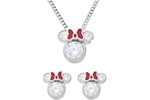 BAOBEI Mickey Mouse Halskette Frauen Schmuck Set leuchtend rote Schleife CZ Sterling Silber Minnie Maus Anhänger Halskette und Ohrstecker Geschenk für Frauen Mädchen mit Silberkette Schmuckschatulle