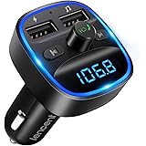 LENCENT Transmisor FM Bluetooth para Coche, Manos Libres Inalámbrico Reproductor MP3 Coche, Adaptador de Radio con Dual USB 5