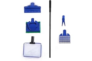 Amfrpar Juego de Limpieza de Tanque de Peces 5 en 1 Herramientas Acuario Herramienta de Limpieza de Acuarios Multifunción con Red Acuario,Rastrillo de Grava,Raspador de Algas,Tenedor