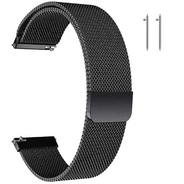 Jonurphy Horlogebandjes, 16 mm, 18 mm, 20 mm, 22 mm, vervangende roestvrijstalen metalen gaasband, snelsluiting, metalen bout, smartwatch- polsbandjes voor mannen en vrouwen., Zwart, 20mm, riem