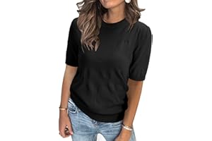 Arach&Cloz Pullover Damen Kurzarm Langarm Elegant Frühjahr Sommer Winter Strickpullover Rundhals Pulli Sweatshirt