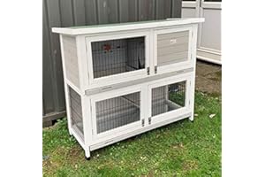 BUNNY BUSINESS Gabbia a due piani a 2 piani per conigli/porcellini d'India, con vassoi scorrevoli e rampa (SML 91,4 cm HUTCH), grigio e bianco