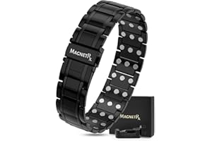 MagnetRX® Bransoletka Magnetyczna 3X dla Mężczyzn – Tytanowa Bransoletka z Magnesami – Regulowana Długość, Zapięcie na Zatrzask, Narzędzie do Dopasowania i Pudełko Prezentowe (Czarna)