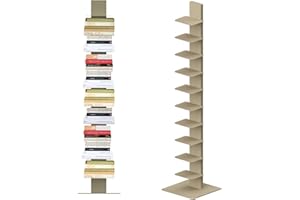 Flo.mar - Libreria a Colonna con 10 Ripiani 20x15 cm - Libreria Verticale a Colonna da Terra con Base in Metallo 35x35 cm - Libreria Stretta e Alta 153 cm - Tortora