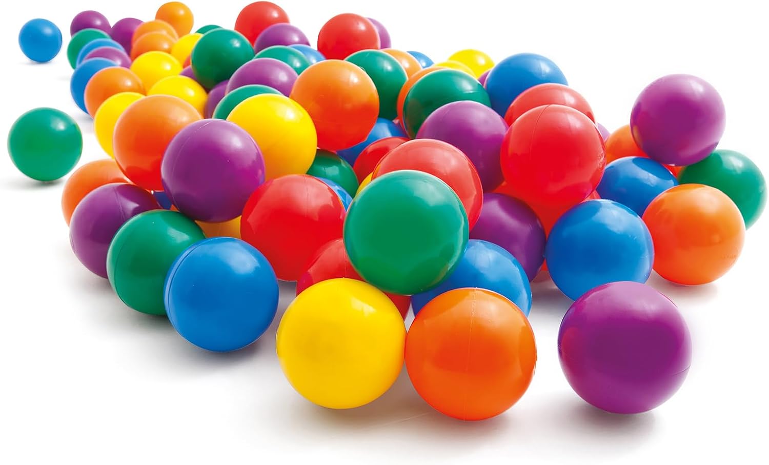 Intex Pack 100 Bolas Infantiles, Diámetro 6,5 cm, 6 Colores Surtidos, Plástico Resistente, Juego sensorial y motriz, Uso Interior y Exterior, Incluye Bolsa con asa, A Partir de 2 años (49602)