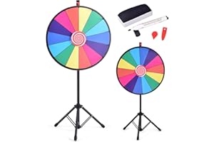 GOPLUS Roue de la Fortune 24 Pouces sur Pied, Prize Wheel 14 Grilles, Hauteur Réglable, avec Stylo Effaçable, Gomme et Pointeur, Trépied Stable et Antidérapant, pour Fêtes, Loterie et Activités