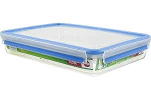 Emsa 508545 rettangolare contenitore di alimento con coperchio, 2.6 litri, trasparente / blu, Clip & Chiudi