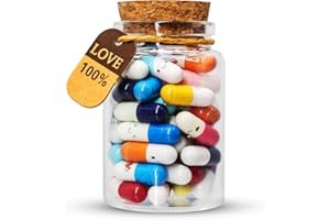 Mczcent Capsule Letters Message in a Glass Bottles, 50Pcs Cute Smiling Face Love Friendship Letter Color Pill with Wishing Bottle, Message Pills for Boys Girls Friends Family