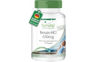 Fairvital | Bétaïne HCl 650mg - 120 gélules - Gélules d'hydrochlorure de bétaïne - avec pepsine - HAUTEMENT DOSÉ - VÉGÉTALIEN
