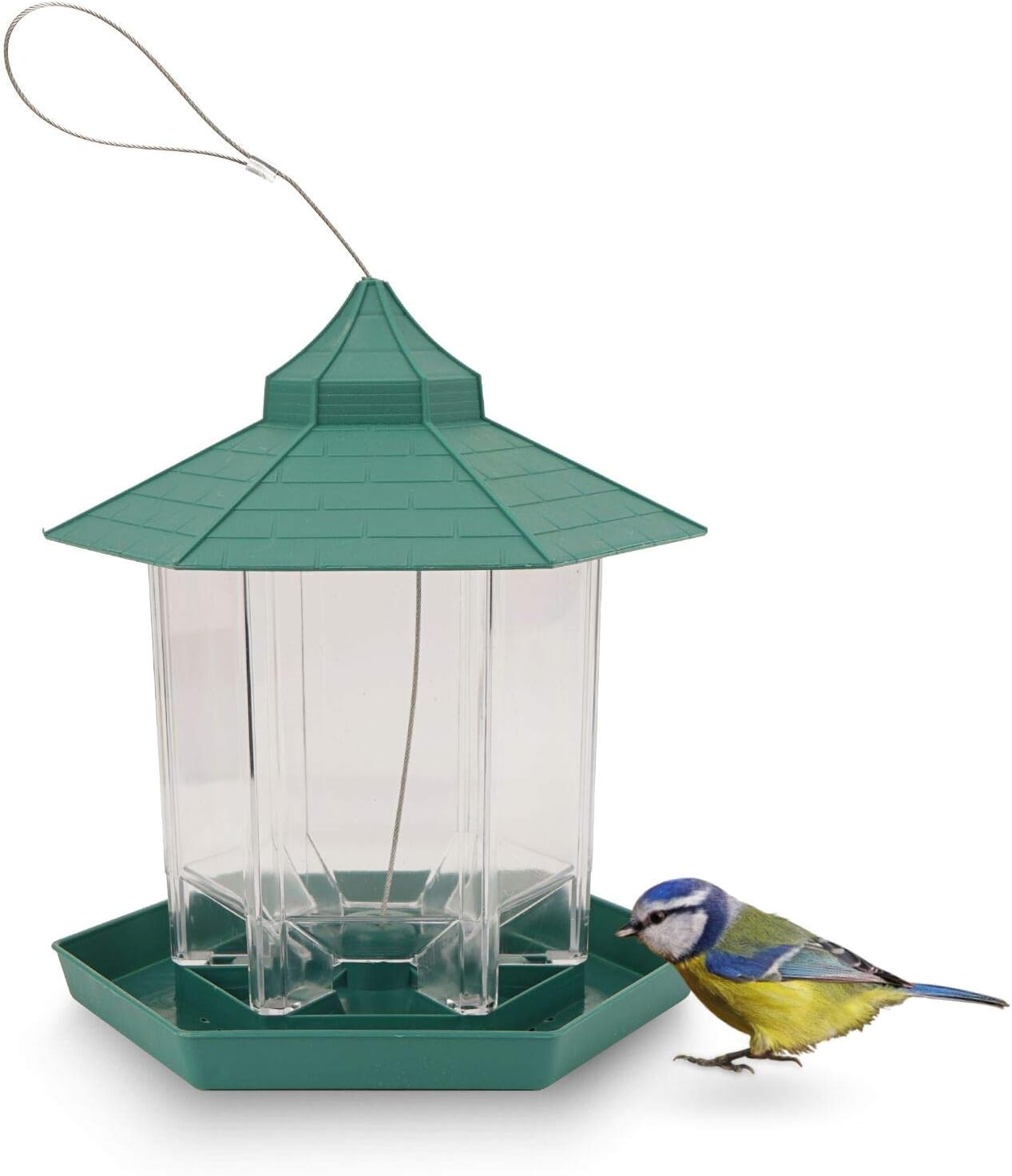 Herefun Comedero para Pájaros, Comedero Colgante para Pájaros, Comedero para Pájaros Salvajes para Exteriores a Prueba de Ardillas, Resistente al Agua Pajarera para Colgar (Verde)