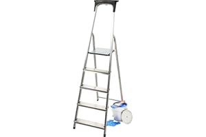 KADAX Escabeau en aluminium, supporte jusqu'à 125 kg, pliable, pour personnes âgées, échelle de sécurité, avec plateau, à 5 marches