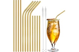 ecooe Pajitas de Vidrio Inoxidable Pajitas para Beber Reutilizables para Beber Vistoso con 2 Cepillos con el Medio Ambiente Para Batidos,Cócteles,Jugos (Acero inoxidable, Typ5-gold)