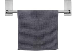 NearMoon Self Adhesive Bathroom Towel Bar- Stainless Steel Bath Wall Shelf Rack Hanging Towel Stick On Sticky Hanger Contemporary Style, NO Drilling (1 Pack, Brushed Nickel, 16-Inch Towel Rack)
