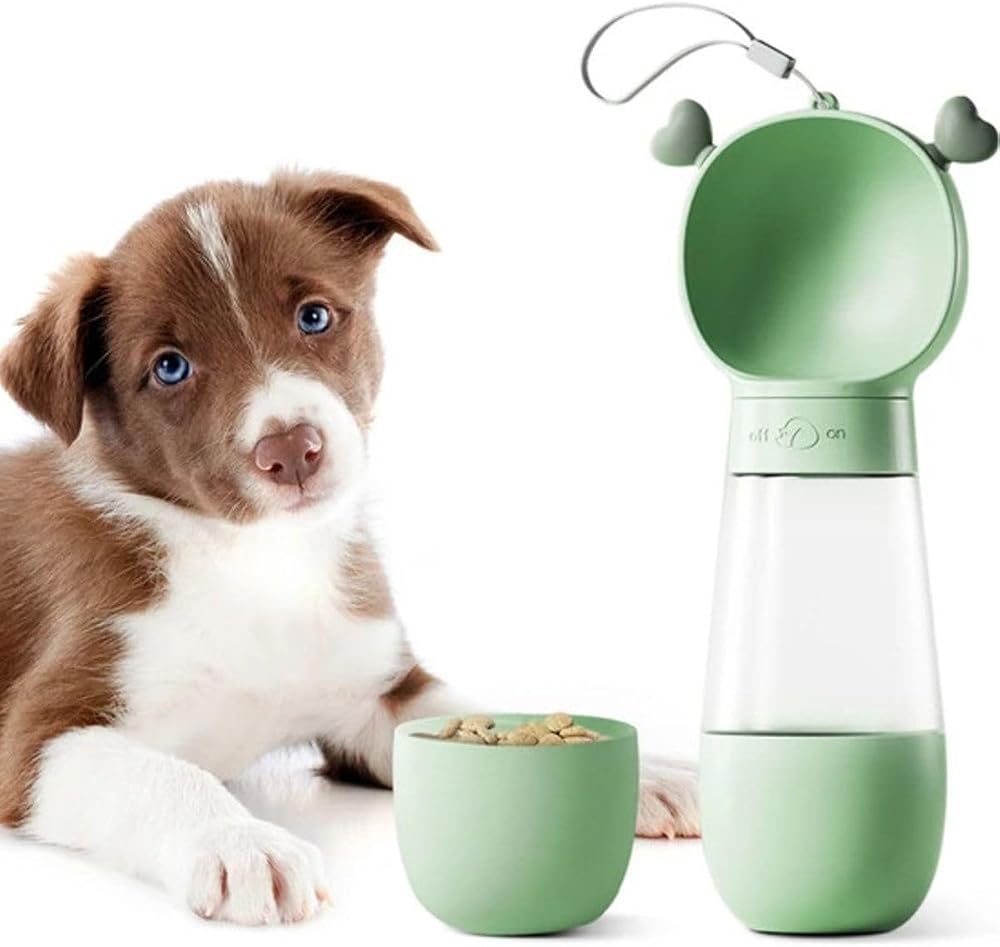 Kedi Köpek Taşınabilir Çift Hazneli Seyahat Için Mama Kabı Ve Taşınabilir Suluk (YEŞİL)
