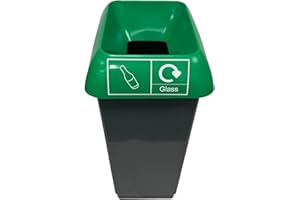 Chabrias Ltd 50 Litre Recycling Waste Bin With Lid & Logo Sticker Included (Green Lid & Glass Logo)
