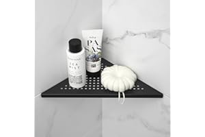 Bernkot Étagère d'angle de douche en acier inoxydable 304 sans perçage pour salle de bain - Trou carré - 253 x 253 x 355 mm - Noir