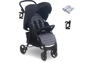 My Babiie MB30 Pushchair – from Birth to 4 Years (22kg), Easy Compact Fold, Large Shopping Basket, Adjustable Handle, Stroller Includes Cup Holder, Rain Cover – Black & Grey