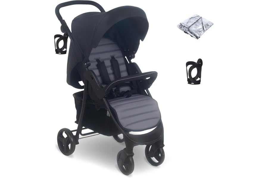 My Babiie MB30 Pushchair – from Birth to 4 Years (22kg), Easy Compact Fold, Large Shopping Basket, Adjustable Handle, Stroller Includes Cup Holder, Rain Cover – Black & Grey