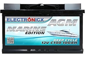 Electronicx batería de servicio AGM Marine Edition 12V 100Ah / 100 Ah deep cycle sellada sin mantenimiento, polo positivo a la derecha – batería para barco, yate, velero, autocaravana 278×175×190mm