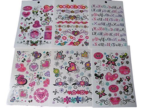 One Book of 6 Sheets 85+ Girls Ladies Black Arty Flowers Hearts Butterflies Letters Temporary Tattoos for parties, gifts, etc - by Fat-Catz-copy-catz