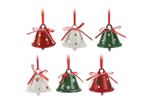 com-four® 6X Adornos Colgantes para Navidad de 4,5 cm Ø - Metal para Colgar - Campanas Decorativas de hojalata como Colgantes para Ventanas, Puertas y árboles de Navidad (Rojo Blanco Verde)