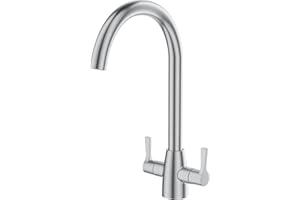 FORIOUS Kitchen Mixer Tap, Monobloc Kitchen Sink Taps 1 Hole with Dual Lever 360 Swivel, Suitable for Home Kitchens, RVs, Camping, Stainless Steel