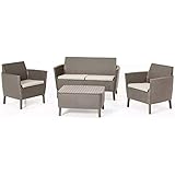 Keter Salemo Lounge Set, Set Mobili Da Giardino In Rattan Con Divano 2 Posti 2 Poltrone E Tavolino Porta Cuscini, Cappuccino