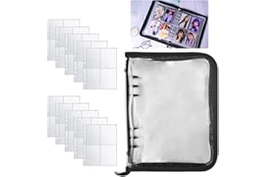 skytowards Carpeta de Cuaderno de A5 Cubierta de Carpeta de 6 Anillas Carpeta de Anillas Transparente Carpeta de Cuaderno con 10 PCS 4 Compartimentos Páginas de Recambio para Fotos Tarjetas Archivos